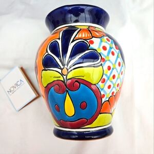 NOVICA Exquisite Colorful 'Talavera Glory' Ceramic Vase Artist Signed Mexico 8"